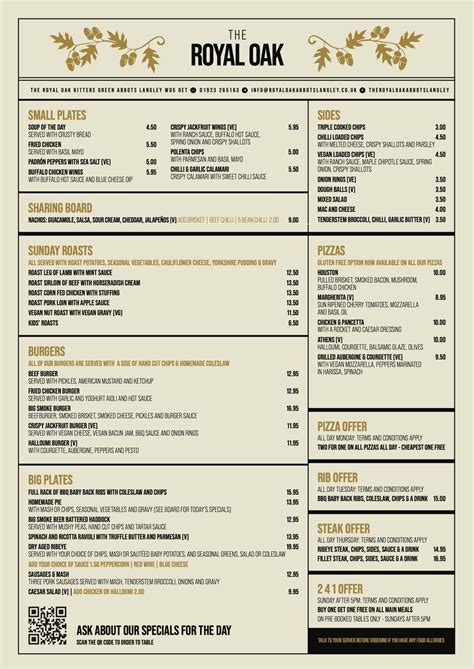 the royal oak|the royal oak menu.